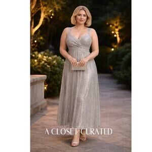 Amsale Sequin Maxi Dress 16 Silver NEW